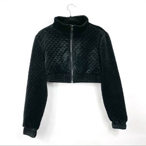 NWT Cropped Quilted Velvet Bomber Jacket - Black